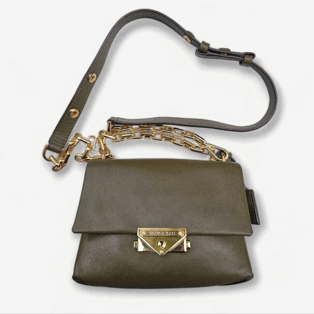 Michael Kors Olive Leather Cece Mini Crossbody Bag with Gold Chain - Picture 3 of 8